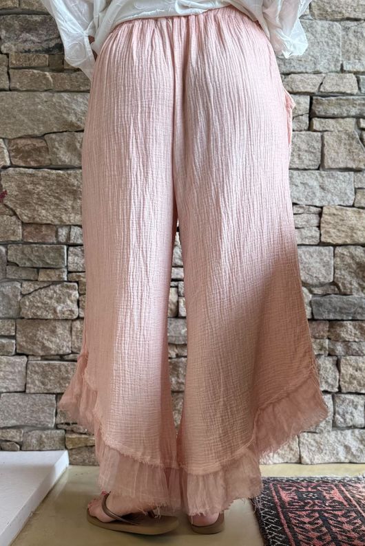 Rustic Nature Bubble Cotton Slant Frill Pant Washed Peachy Nude
